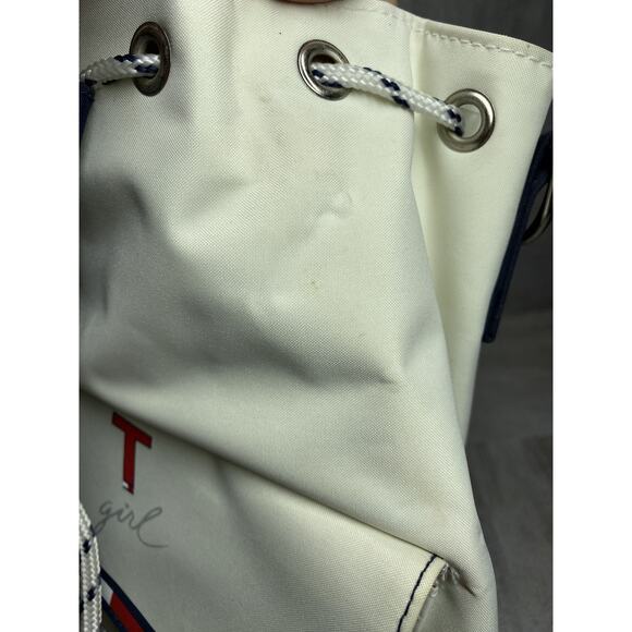 Tommy Hilfiger T Girl Bag Womens White Red Blue Drawstring Bucket Purse Strap - Picture 9 of 16